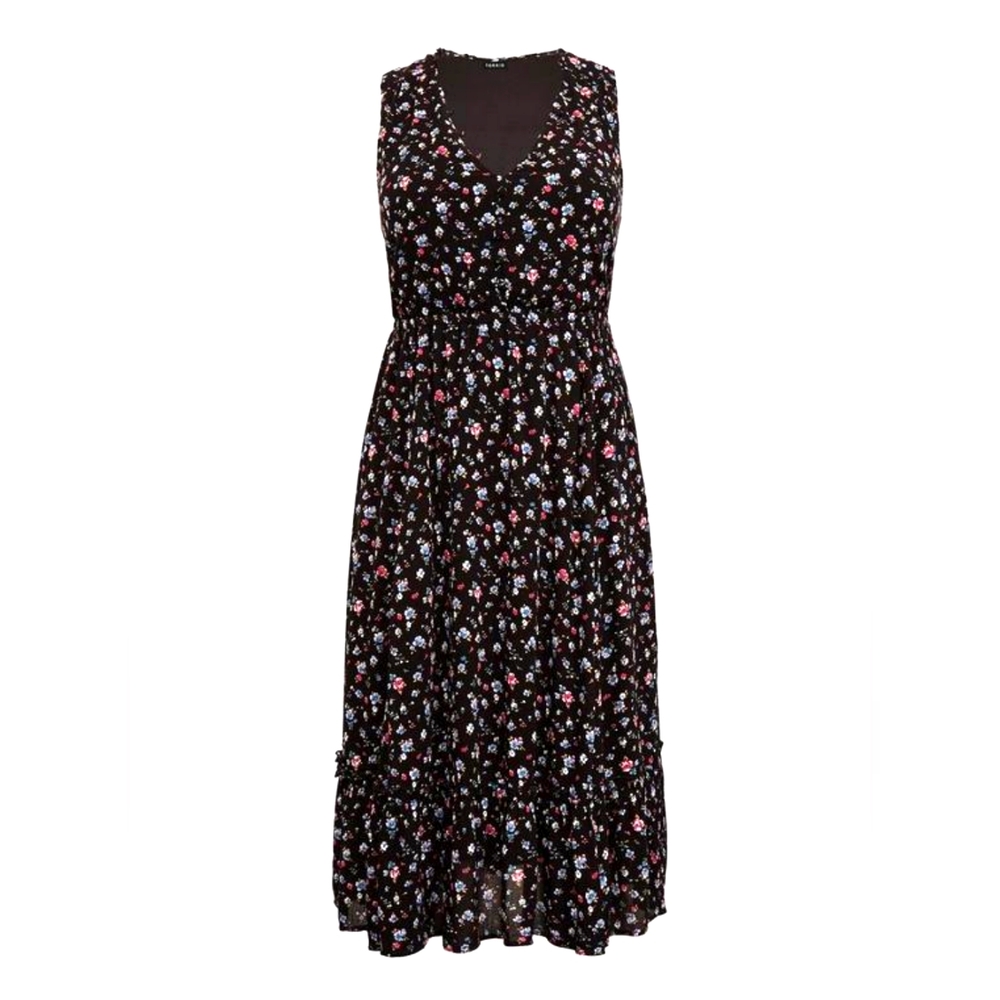 Torrid Black Floral Tiered Gauze Midi Dress - Picture 5 of 10